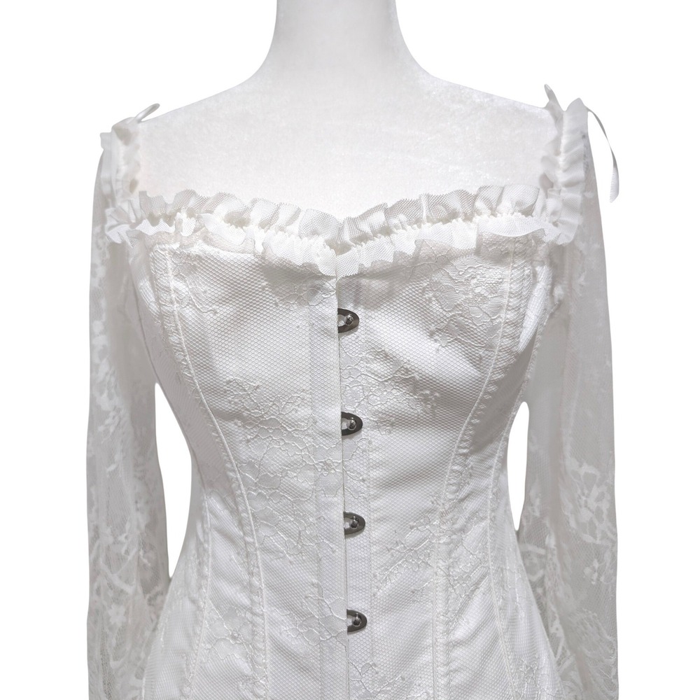 White Lace Sleeve Off Shoulder Corset Top Bustier Lace Up Back M Cosplay Fairy